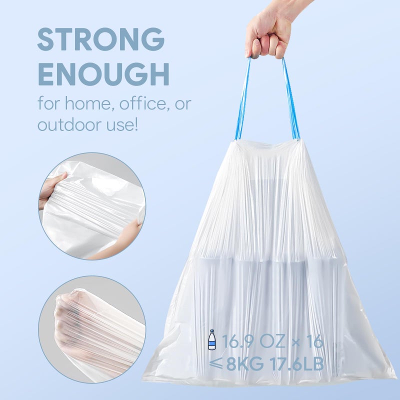 CCGeass 4 Gallon Small Trash Bags, Drawstring 4 Gallon Garbage Bags, Tear-Free Separated Unscented White Small Trash Bags Plastic Wastebasket Liners for Bathroom Toilet Home Office and Bedroom, 80 Count - Image 5